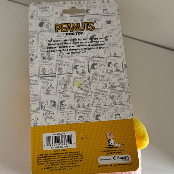 Peanuts Woodstock Plush Dog Toy, retro pastel LOVE emblem + squeaker (NWT) - Picture 7 of 9